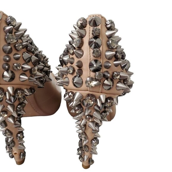 Sam Edelman Roza Spiked Heels Pumps‎ Shoes 6 M Tan Matte Leather  Rhinestone - Picture 9 of 14